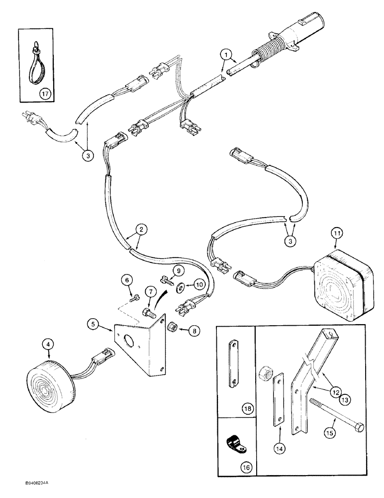 Схема запчастей Case IH 950 - (4-06) - LIGHTING SYSTEM, 6 ROW AND 8 ROW NARROW, 11 ROW AND 15 ROW SOLID CROP (04) - ELECTRICAL SYSTEMS