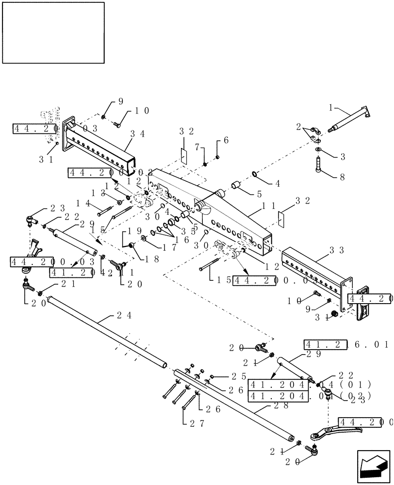 Схема запчастей Case IH 9010 - (44.151.06[02]) - CENTRAL STEERING BRIDGE, POWERED & HEAVY DUTY, W/EXTENSIONS - 9010 (44) - WHEELS