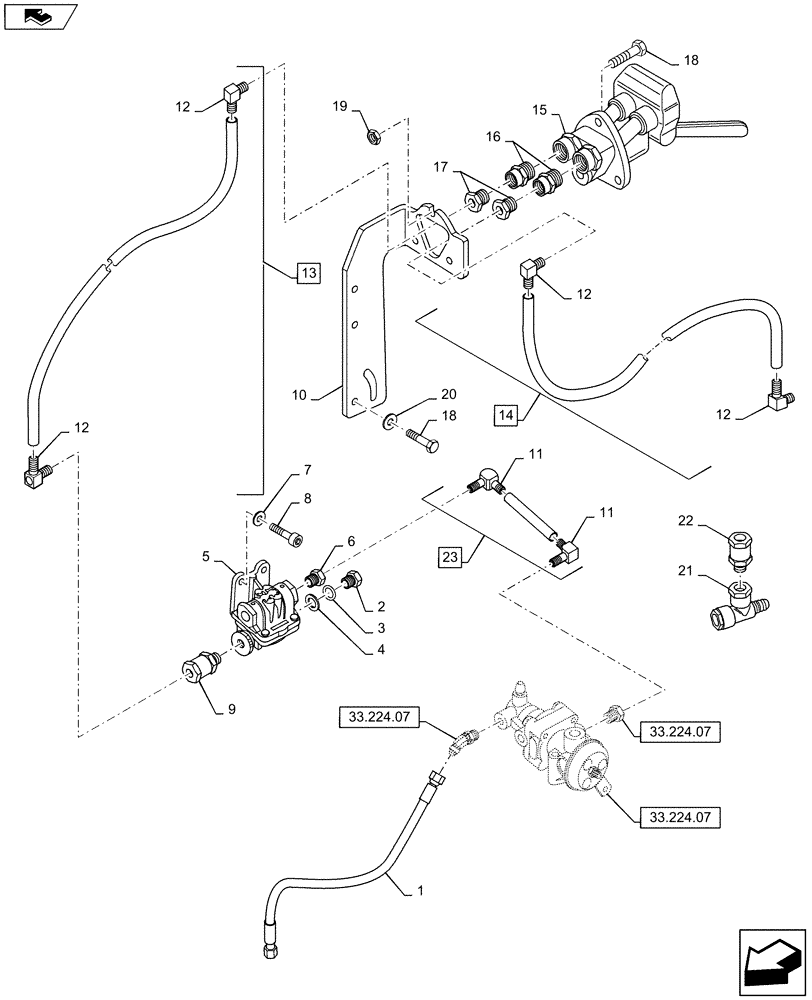 Схема запчастей Case IH PUMA 130 - (33.224.11) - VAR - 332737, 743693 - PNEUMATIC TRAILER BRAKE (ITALY) - QUICK HITCH AND PIPES (33) - BRAKES & CONTROLS