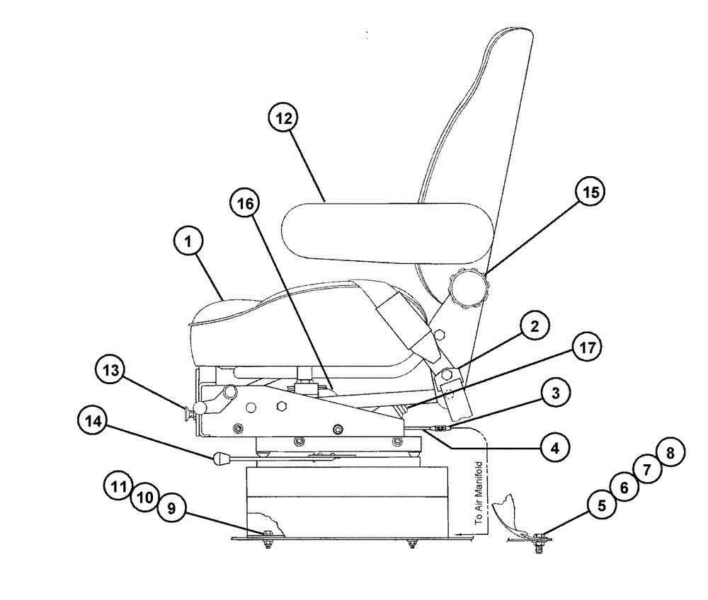 Схема запчастей Case IH 4375 - (01-004) - AIR SEAT ASSEMBLY (10) - CAB