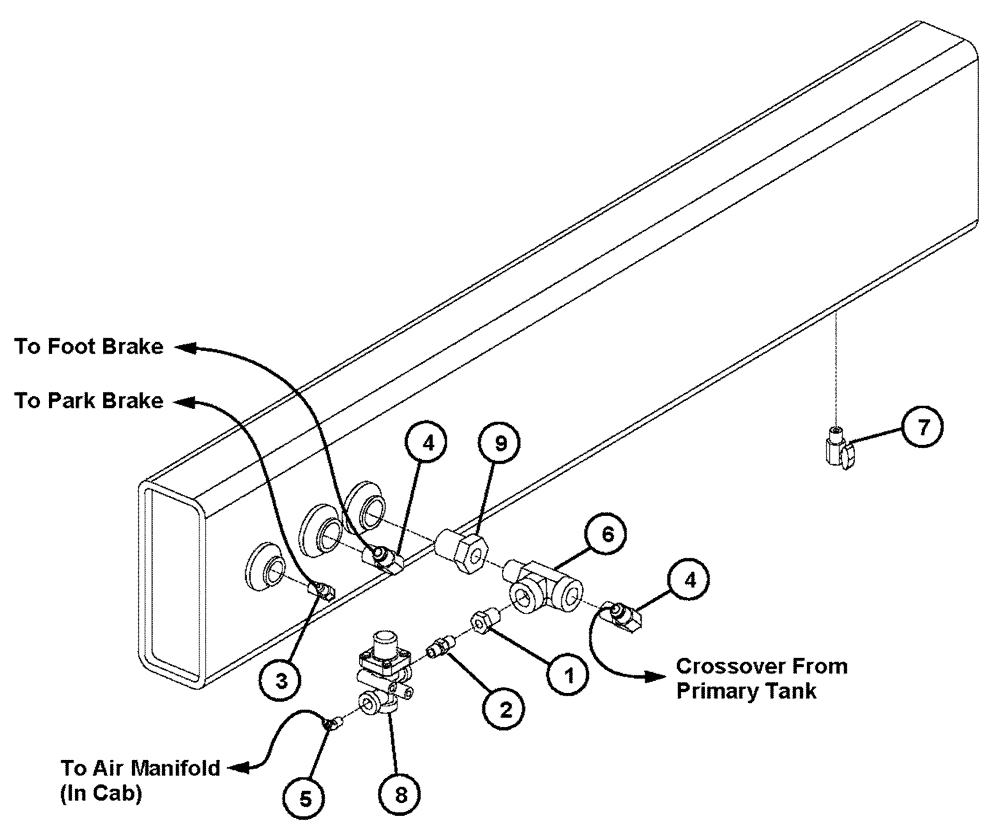Схема запчастей Case IH 4375 - (07-008) - SECONDARY AIR TANK GROUP Pneumatics