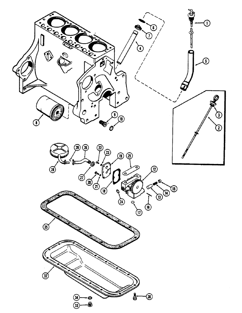 Схема запчастей Case IH 1700-SERIES - (020) - OIL FILTER AND DIPSTICK, 148B SPARK IGNITION ENGINE (10) - ENGINE