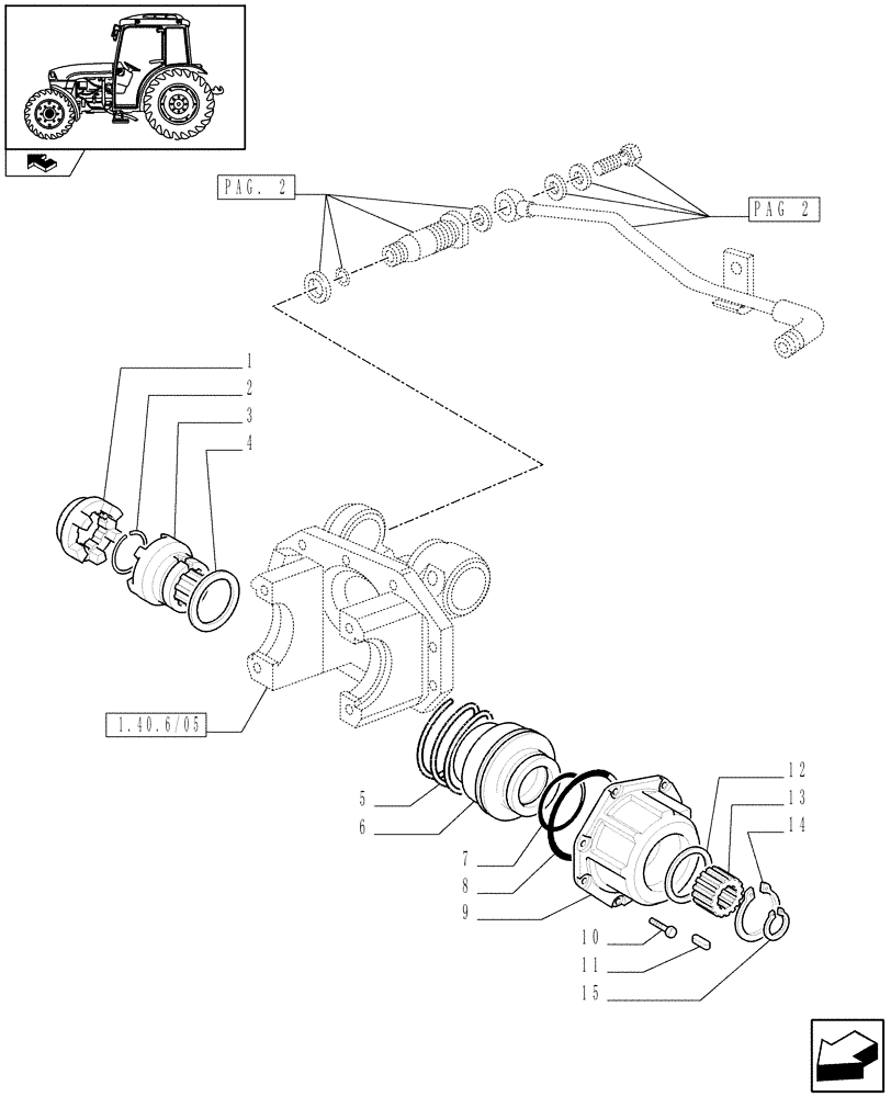 Схема запчастей Case IH FARMALL 75C - (1.40.6/08[01]) - FRONT AXLE WITH ELECTROHYDR. DIFF. LOCK WITH FRONT BRAKE (40 KM/H)-HYDRAULIC DIFF. LOCK CONTROL (VAR.331329-332329-335329) (04) - FRONT AXLE & STEERING