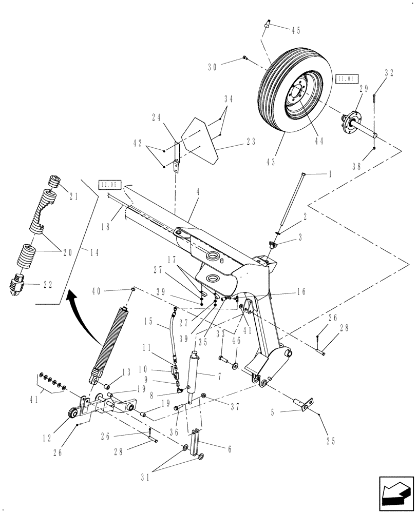 Схема запчастей Case IH TD102 - (12.03) - TRAILFRAME, LH (58) - ATTACHMENTS/HEADERS