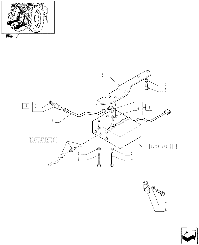 Схема запчастей Case IH FARMALL 105N - (1.89.6/05[02]) - HYDRAULIC LIFT ROD FOR MDC AND TRAILER BRAKE VALVE - VALVE AND SUPPORT (VAR.330966 / 743536) (09) - IMPLEMENT LIFT