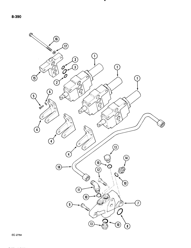 Схема запчастей Case IH 885 - (8-390) - AUXILIARY VALVES, WITHOUT CAB, P.I.N. 18001 AND AFTER (08) - HYDRAULICS