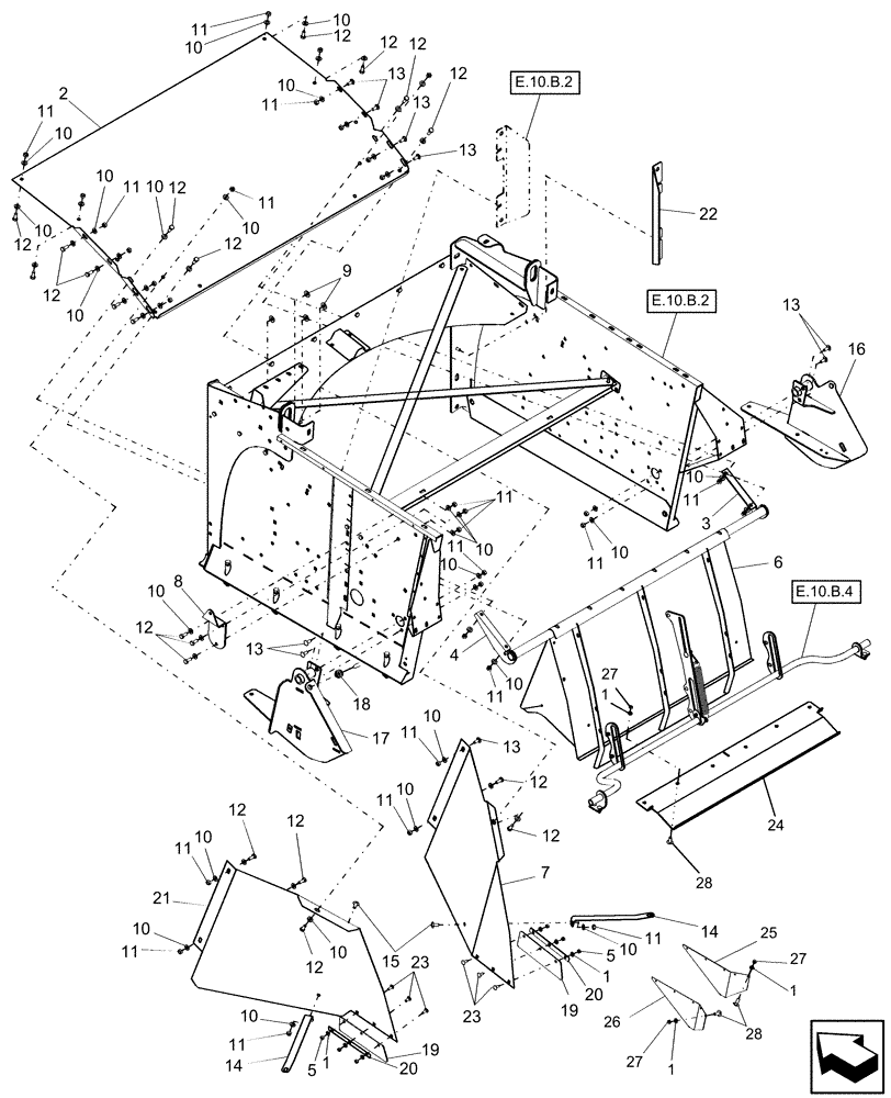 Схема запчастей Case IH AFX8010 - (E.10.B[3]) - STRAWHOOD - PIN HAJ105201NA/HAJ103201EU AND AFTER E - Body and Structure
