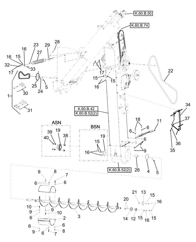 Схема запчастей Case IH AFX8010 - (K.60.B.40[1]) - BUBBLE-UP AUGER DRIVE K - Crop Processing
