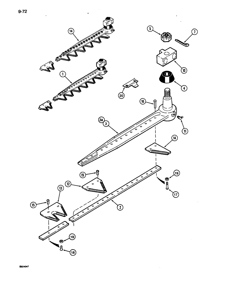 Схема запчастей Case IH 1010 - (9-072) - KNIFE ASSEMBLY, 3 INCH - RIVETED, TRW (58) - ATTACHMENTS/HEADERS