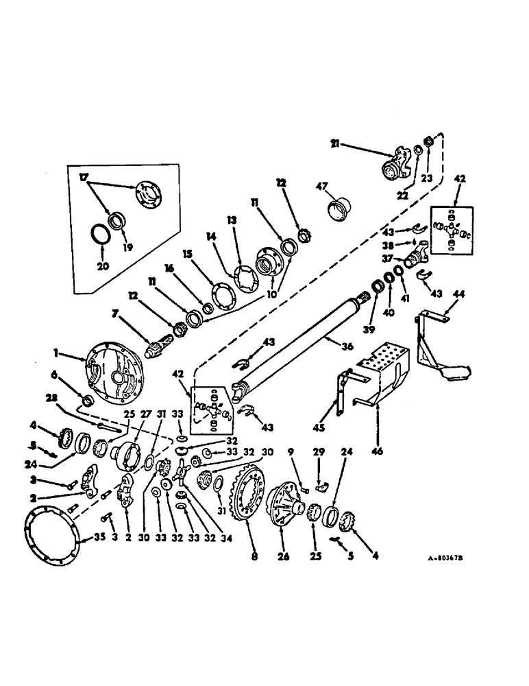 Схема запчастей Case IH HYDRO 186 - (07-45) - DRIVE TRAIN, FRONT AXLE DIFFERENTIAL & DRIVE SHAFT TRACTOR W/ ALL WHEEL DRIVE & TRICYCLE FRONT UPPER (04) - Drive Train