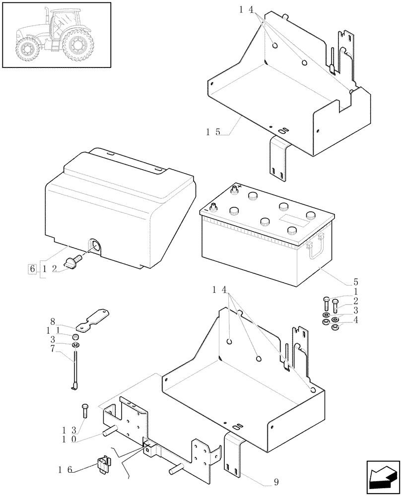 Схема запчастей Case IH PUMA 195 - (1.74.2[01]) - BATTERY AND BATTERY MOUNTING - C6543 (06) - ELECTRICAL SYSTEMS