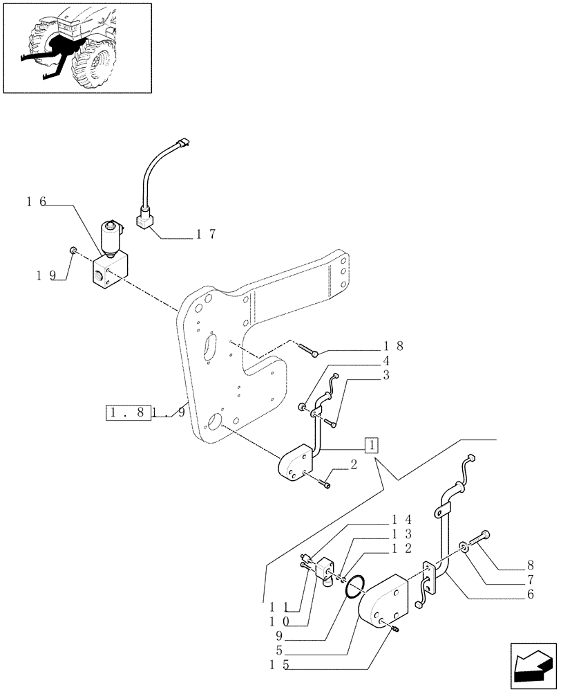 Схема запчастей Case IH MAXXUM 120 - (1.75.0/05) - NOT INTEGRATED FRONT HPL WITH 6 SPLINES PTO - POTENTIOMETER AND SOLENOID VALVE - C6335 (VAR.330813) (06) - ELECTRICAL SYSTEMS