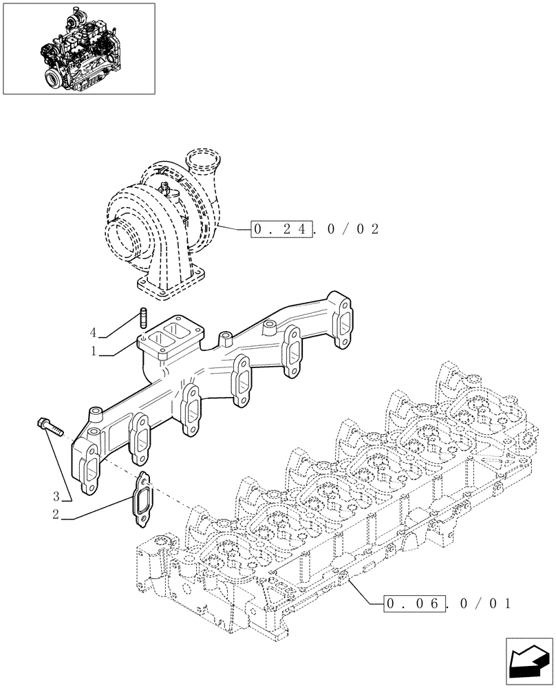 Схема запчастей Case IH MXU115 - (0.07.7/01) - EXHAUST MANIFOLD (01) - ENGINE