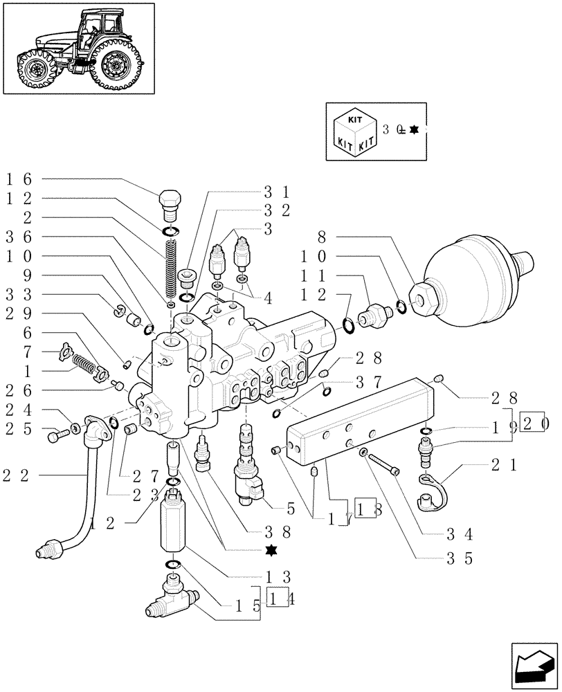 Схема запчастей Case IH JX1070U - (1.33.2/19[02]) - (VAR.748/1) 24+24 40 KM/H, HI-LO, POWER SHUTTLE - HYDRAULIC PTO - VALVE SUPPORT (04) - FRONT AXLE & STEERING