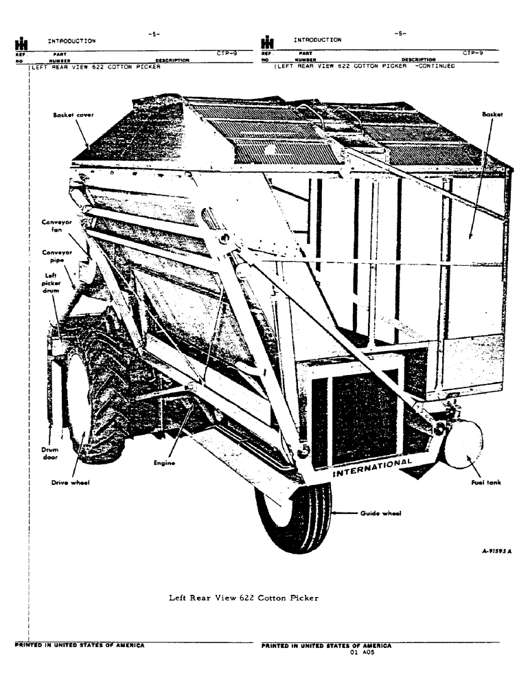 Схема запчастей Case IH 622 - (5) - INTRODUCTION - LEFT REAR VIEW OF 622 COTTON PICKER (00) - GENERAL