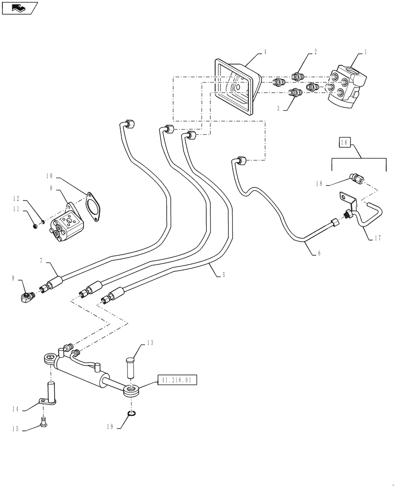 Схема запчастей Case IH FARMALL 30B - (41.216.01) - STEERING CYLINDER & LINES (41) - STEERING