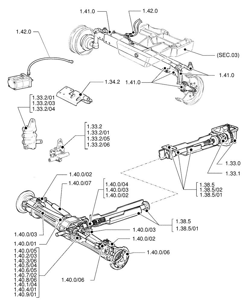 Схема запчастей Case IH JX1090U - (1.32.9 ) - (SEC. 04) FRONT AXLE (04) - FRONT AXLE & STEERING