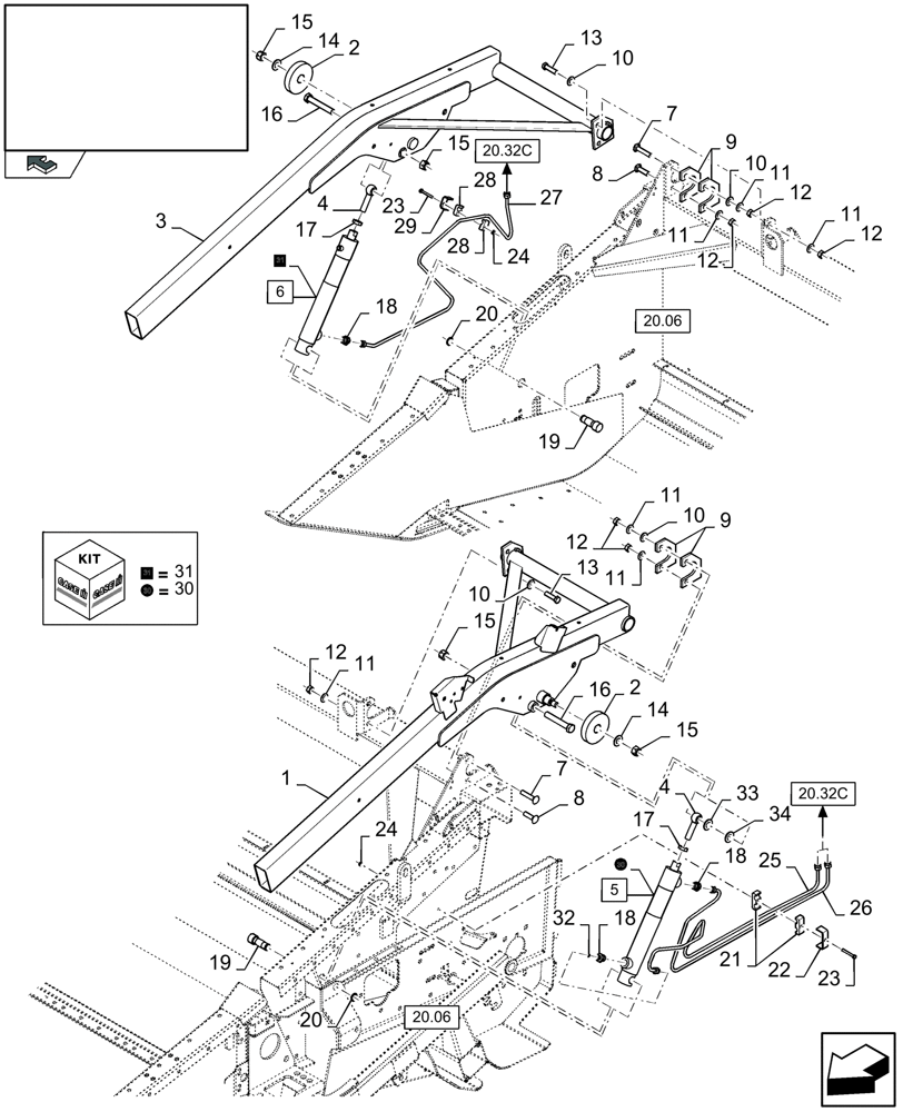 Схема запчастей Case IH 2050 - (20.32B[01]) - REEL SUPPORTS AND HYDRAULIC VERTICAL ADJUSTMENT - D910 (20) - HEADER