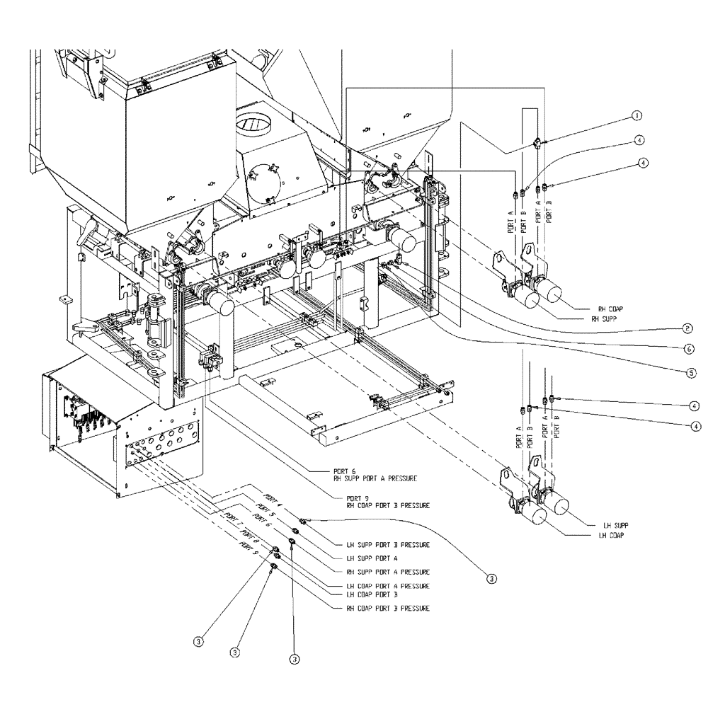 Схема запчастей Case IH 438 - (05-001) - TRIPLE BIN GROUP - HOSE & FITTINGS Bin Group