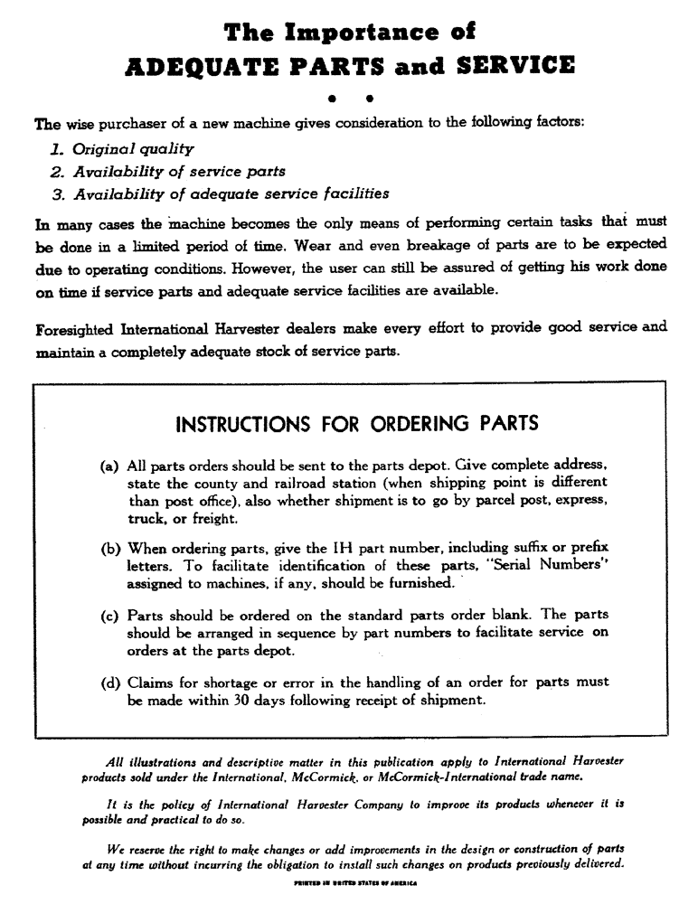 Схема запчастей Case IH 1456 - (00-02) - THE IMPORTANCE OF ADEQUATE PARTS AND SERVICE (00) - GENERAL
