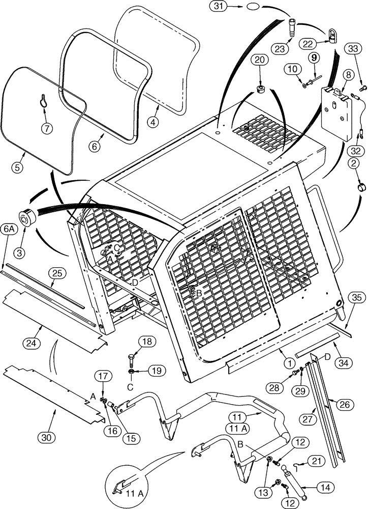 Схема запчастей Case IH 90XT - (09-35) - CANOPY, ROPS FRAME AND SEAT BAR, NORTH AMERICAN MODELS -JAF0320049, EUROPEAN MODELS -JAF0274261 (09) - CHASSIS