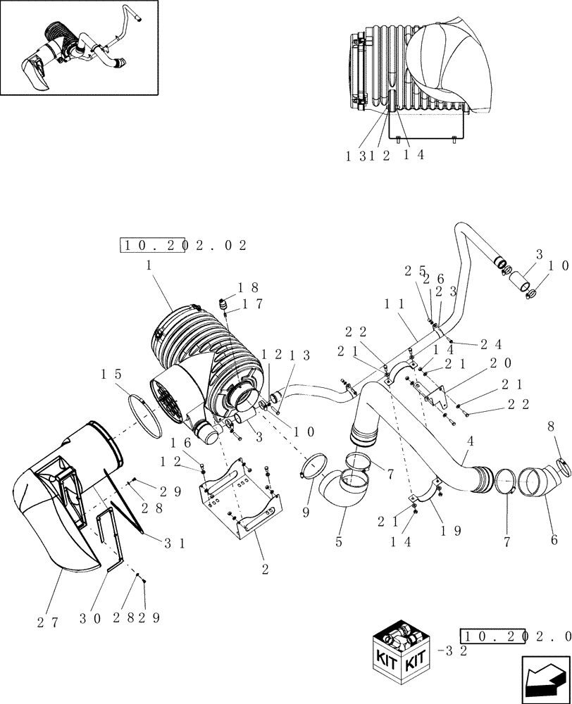 Схема запчастей Case IH 9010 - (10.254.04[02]) - AIR INTAKE, ENGINE - PIN HAJ202001 & AFTER - 8010 (10) - ENGINE
