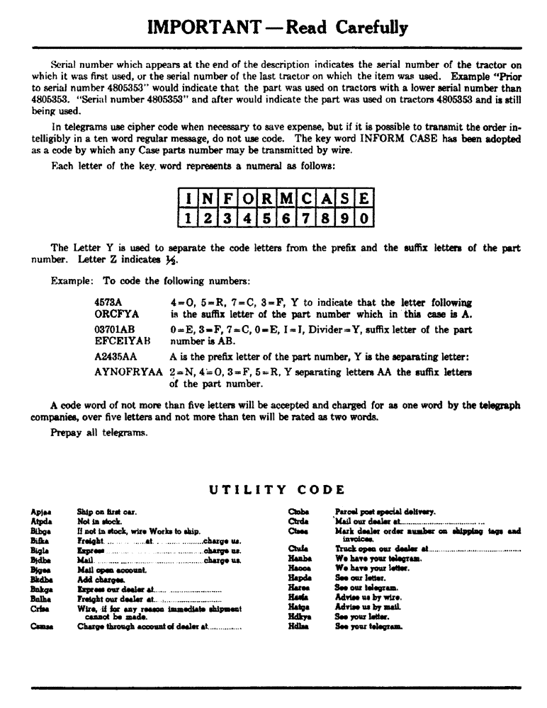 Схема запчастей Case IH 800 - (003) - IMPORTANT - READ CAREFULLY (00) - PICTORIAL INDEX