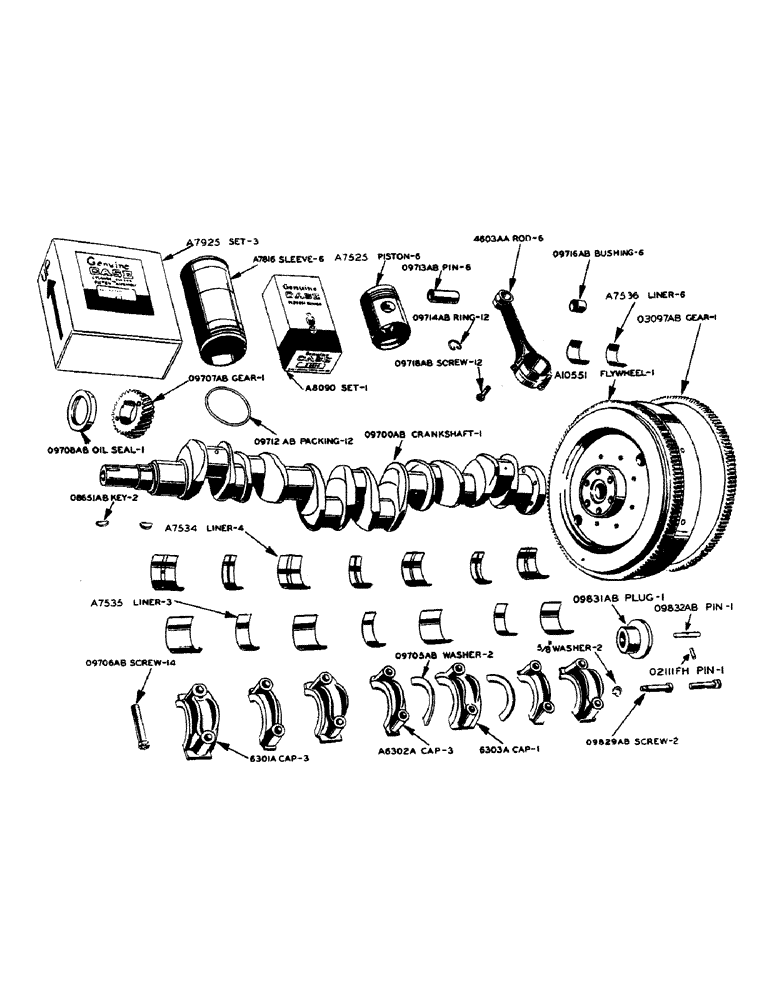 Схема запчастей Case IH 600-SERIES - (030) - LP-GAS ENGINE, PISTONS, CONNECTING RODS AND CRANKSHAFT, PISTONS AND CONNECTING RODS (02) - ENGINE