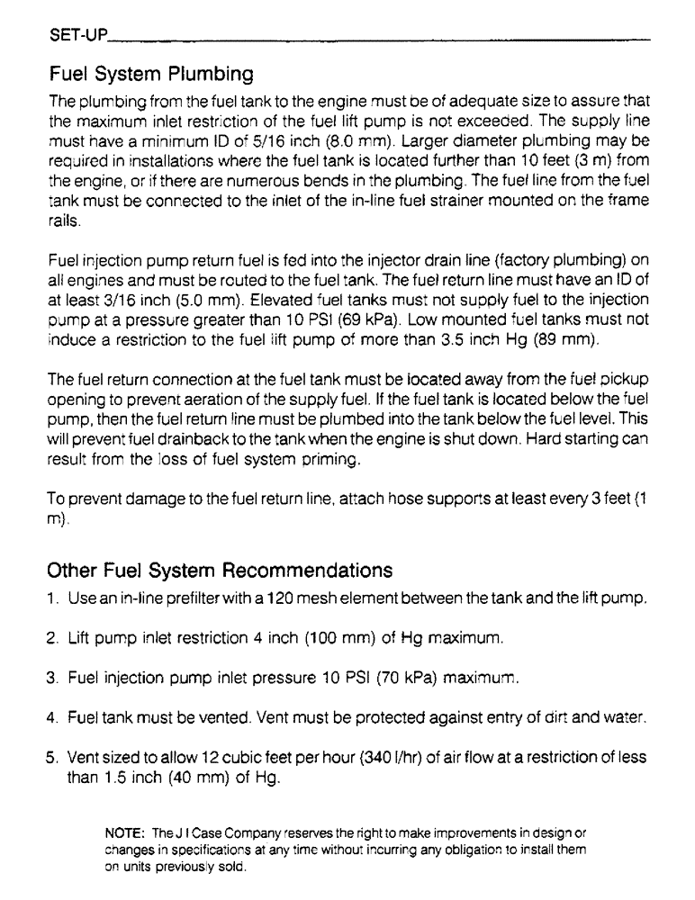 Схема запчастей Case IH 6830TA - (1-49) - SET-UP, FUEL SYSTEM PLUMBING, OTHER FUEL SYSTEM RECOMMENDATIONS 