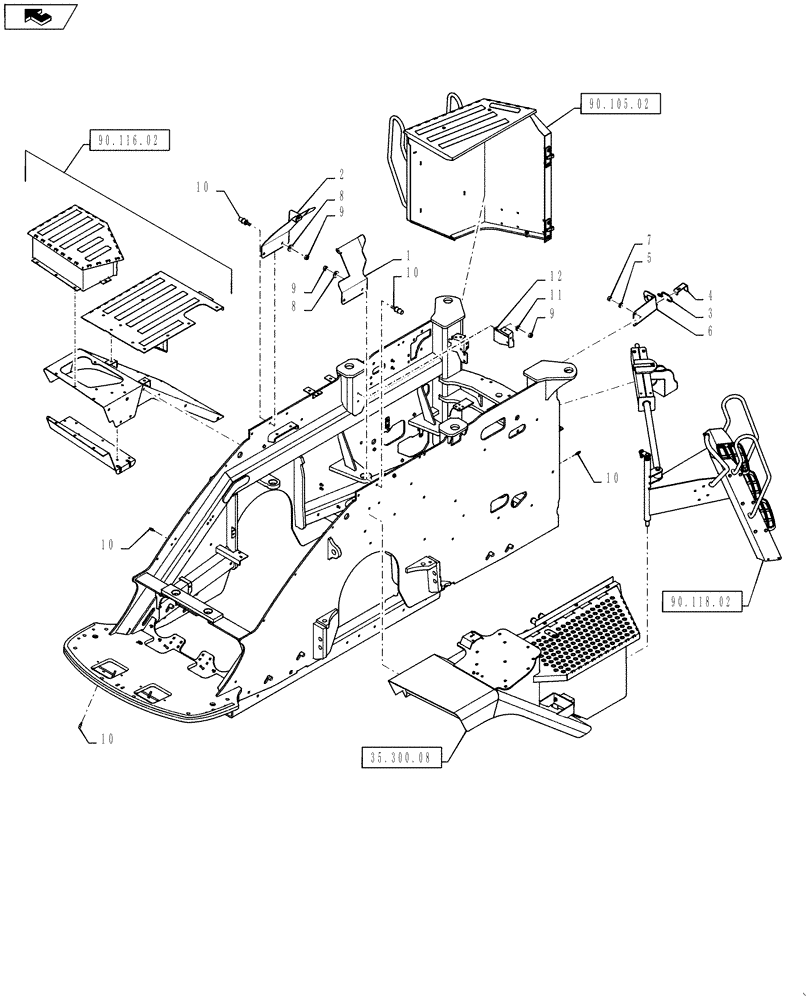 Схема запчастей Case IH QUADTRAC 500 - (39.100.03) - FRONT FRAME - WITHOUT SUSPENDED CAB - QUADTRAC (39) - FRAMES AND BALLASTING