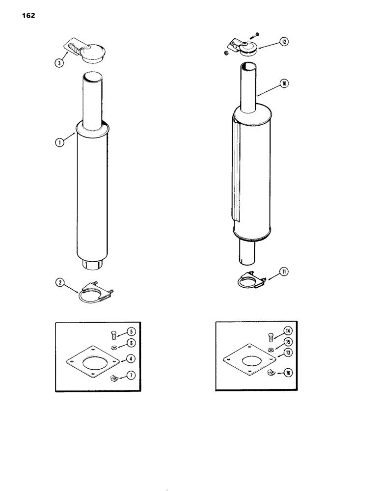 Схема запчастей Case IH 504DT - (162) - EXHAUST SYSTEM, MUFFLER W/RAIN CAP, 504DTI & 504DT W/3-1/2" INLET, B / 504D W/2-3/4" INLET (10) - ENGINE