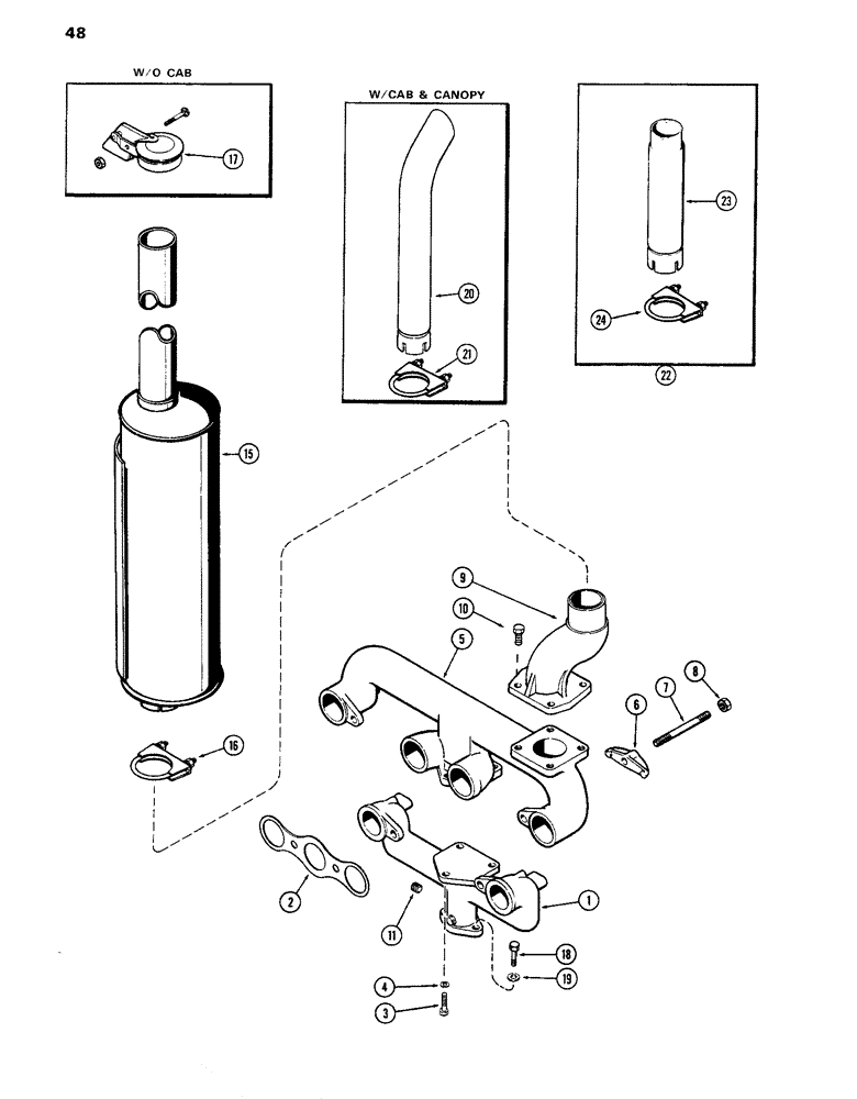 Схема запчастей Case IH 770 - (048) - MANIFOLD AND MUFFLER, 251B SPARK IGNITION ENGINE (02) - ENGINE
