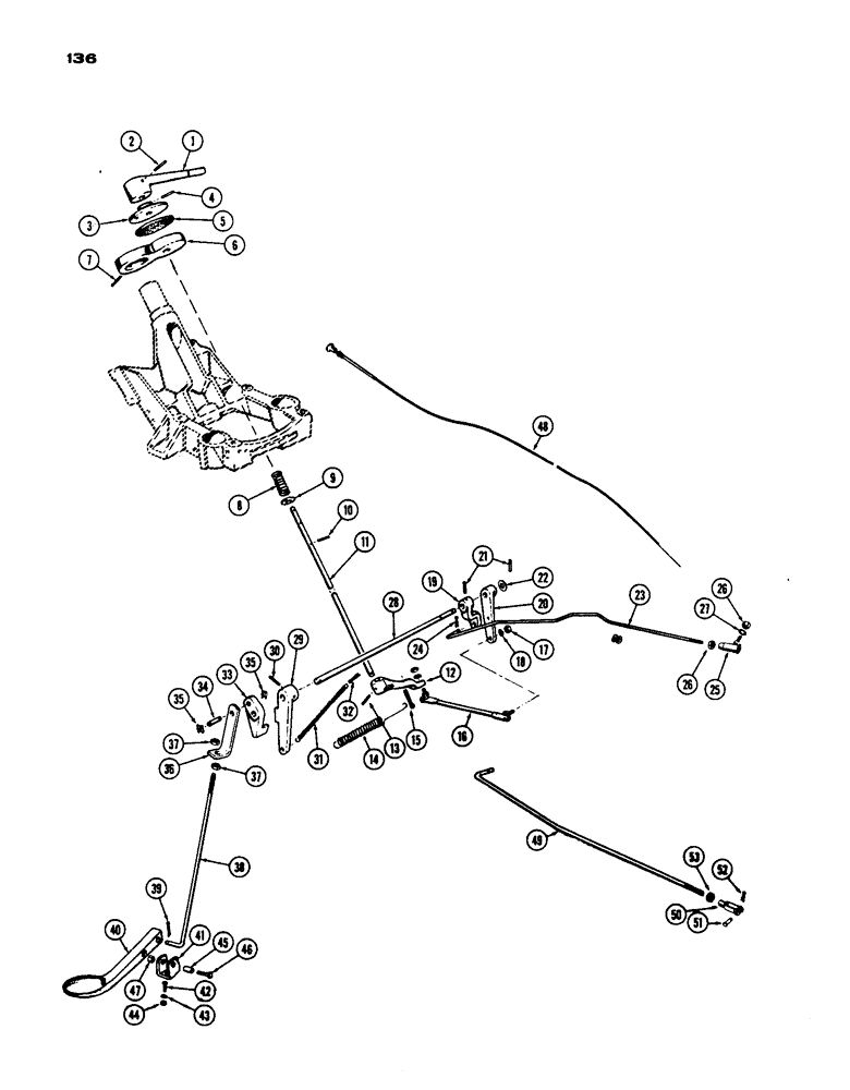 Схема запчастей Case IH 430 - (136) - THROTTLE LINKAGE, PRIOR TO S/N 8262800, 430 MODEL, 188 DIESEL ENGINE (03) - FUEL SYSTEM
