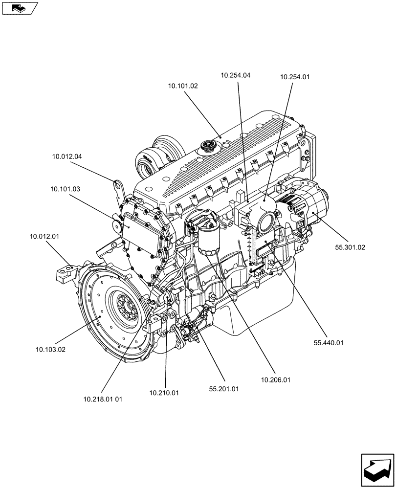 Схема запчастей Case IH F3AFE613A A005 - (10.000.01[02]) - PICTORIAL OVERVIEW 2/2 - ENGINE (504383674) (10) - ENGINE