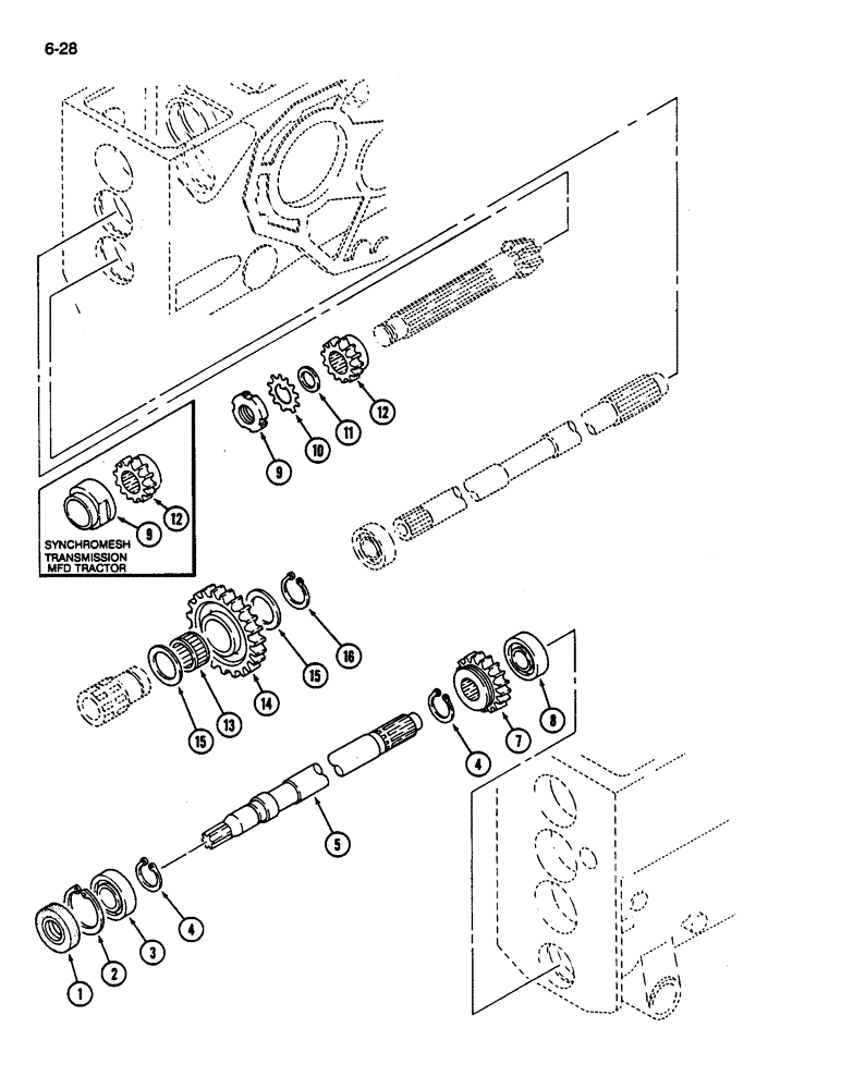 Схема запчастей Case IH 245 - (6-28) - FRONT DRIVE PTO, MFD TRACTOR (06) - POWER TRAIN