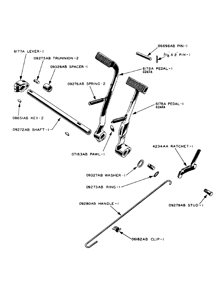 Схема запчастей Case IH SC-SERIES - (062) - BRAKE PEDALS AND CROSS SHAFT, FOR S, SC TRACTORS, S, SC, SO (07) - BRAKES