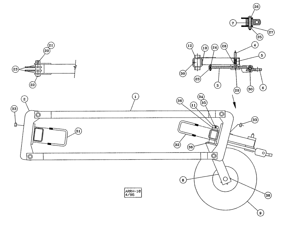 Схема запчастей Case IH 2500 ECOLO-TIL - (39.110.02) - AUTO RESET REAR HITCH (39) - FRAMES AND BALLASTING