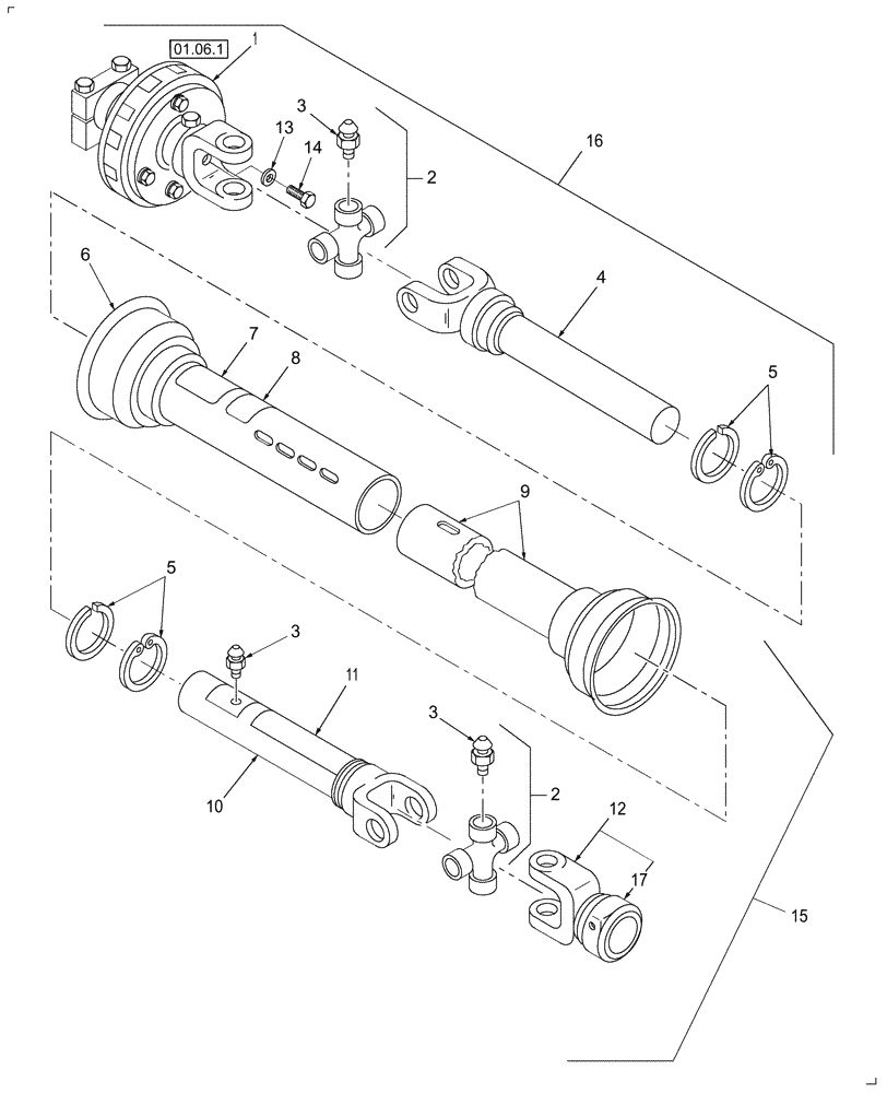 Схема запчастей Case IH DC132 - (01.06) - SECONDARY PTO, W/CLUTCH (01) - PTO DRIVE SHAFT