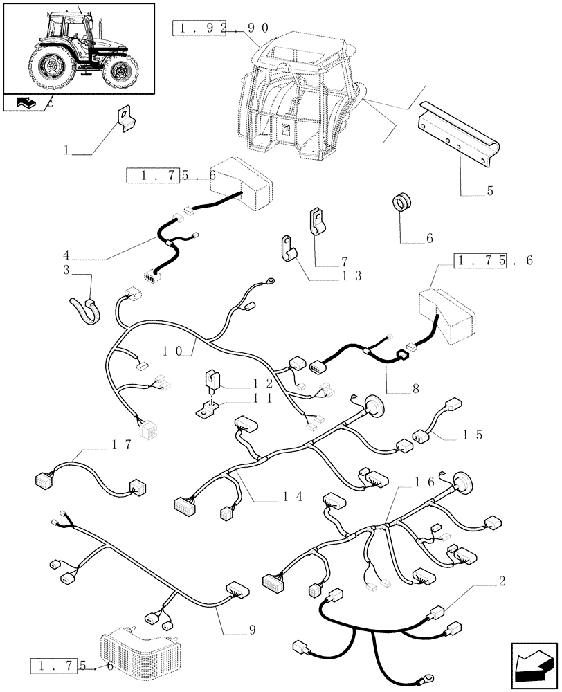 Схема запчастей Case IH FARMALL 90 - (1.75.4[02]) - AUXILIARY CABLES - C6480 (06) - ELECTRICAL SYSTEMS