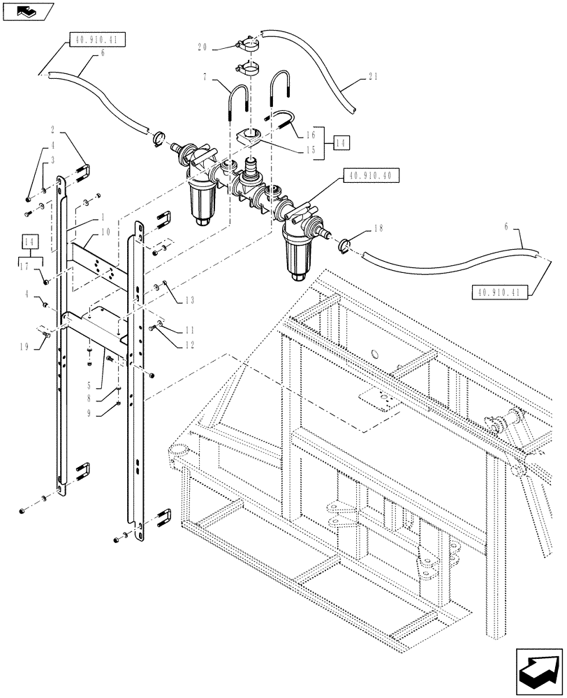 Схема запчастей Case IH 4430 - (40.910.39) - CENTER SECTION PLUMBING, 6 SECTION, LO-FLOW, 90/100 BOOM (40 ) - PLUMBING