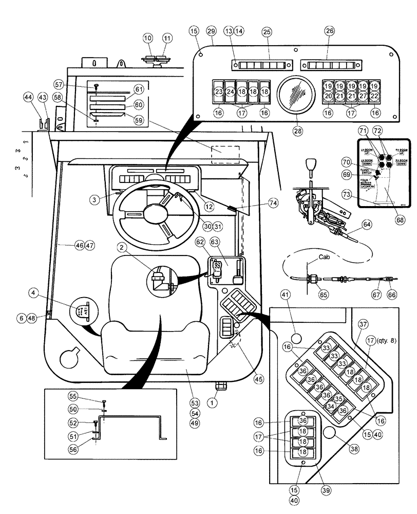 Схема запчастей Case IH PATRIOT WT - (01-001) - CONTROLS, SWITCHES, ELECTRICAL Cab Interior