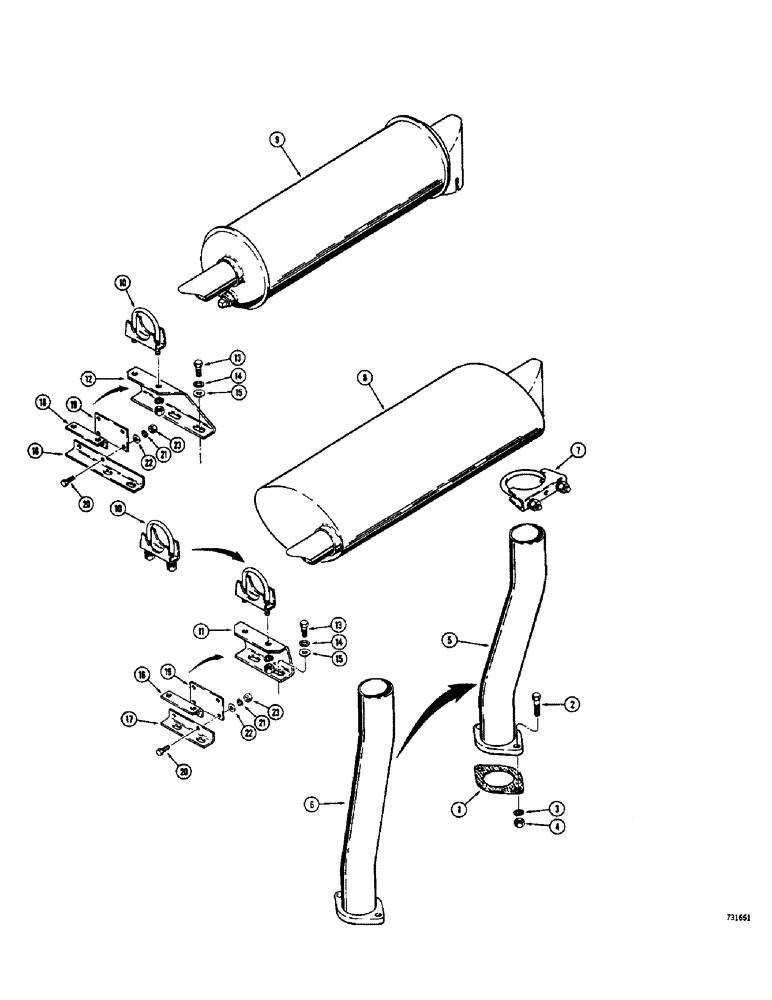 Схема запчастей Case IH 1700-SERIES - (068) - MUFFLER AND EXHAUST SYSTEM, USED S/N 9816499 AND AFTER AND ON PRIOR MODELS AS SERVICE REPLACEMENT (10) - ENGINE