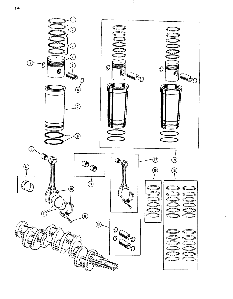 Схема запчастей Case IH A301D - (14) - PISTONS, SLEEVES AND CONNECTING RODS, DIESEL ENGINE 