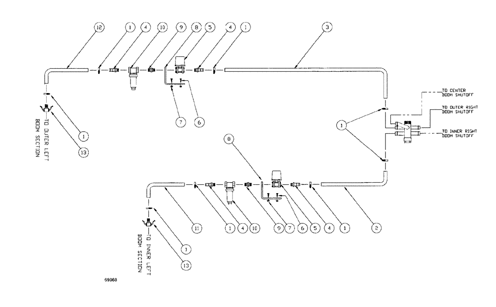 Схема запчастей Case IH SPX3185 - (222) - LIQUID PLUMBING, 75 5-BOOM SHUTOFF RAVEN/MID-TECH LH BOOM (78) - SPRAYING