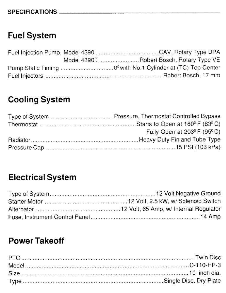 Схема запчастей Case IH 4390 - (008) - SPECIFICATIONS 