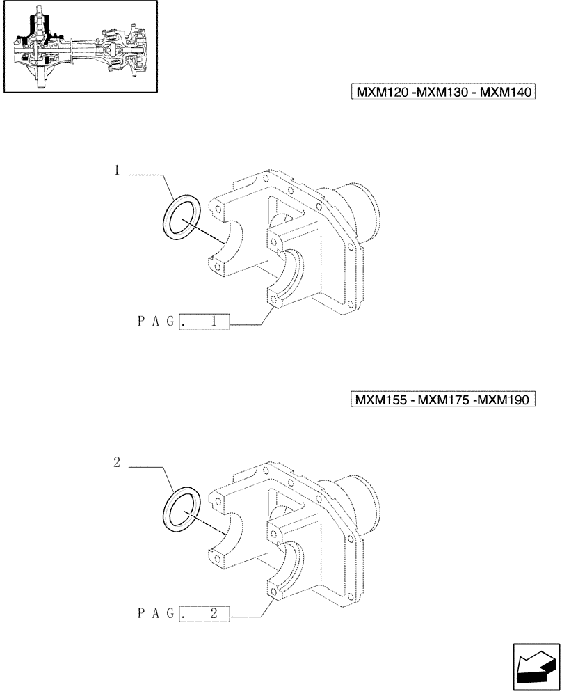 Схема запчастей Case IH MXM140 - (1.40.0/05[03]) - 4WD FRONT AXLE - SUPPORT (04) - FRONT AXLE & STEERING