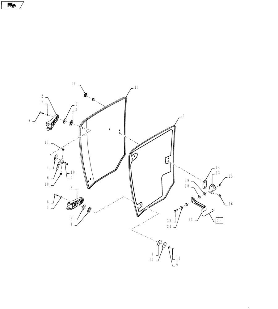 Схема запчастей Case IH STEIGER 600 - (90.154.04) - DOOR - RIGHT HAND, COMPONENTS (90) - PLATFORM, CAB, BODYWORK AND DECALS