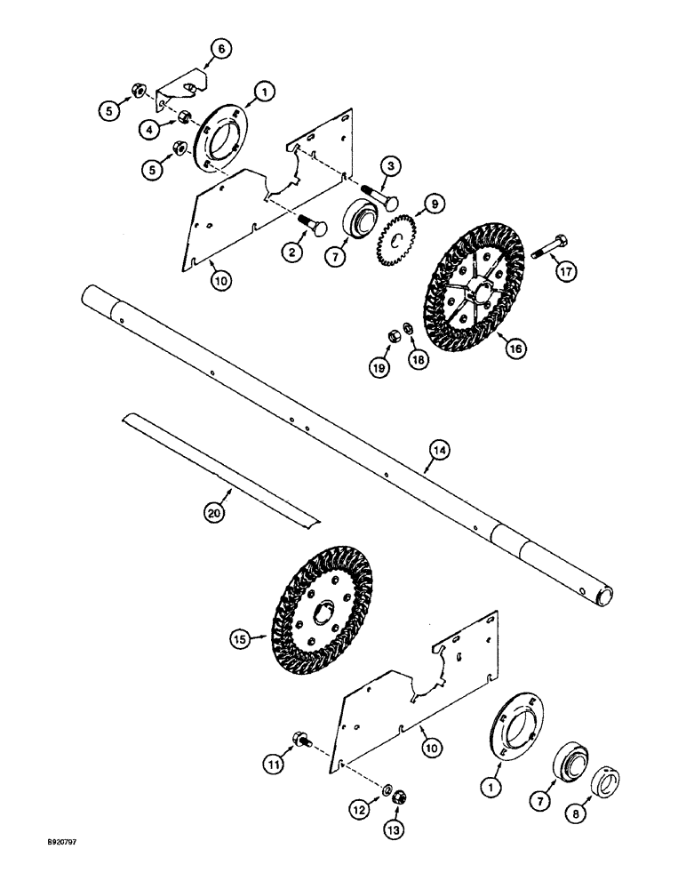 Схема запчастей Case IH 1660 - (9C-11A) - CLEANING FAN, SHAFT AND SUPPORTS, MODELS WITH EXTENDED LENGTH CLEANING SYSTEM (15) - BEATER & CLEANING FANS