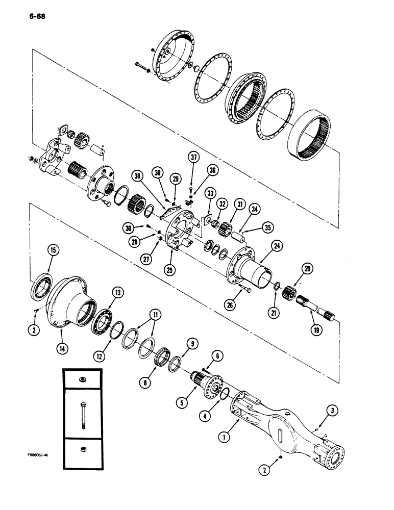 Схема запчастей Case IH 9180 - (6-68) - AXLE ASSEMBLY, HOUSING AND WHEEL END, K598.60/70 SERIES (06) - POWER TRAIN