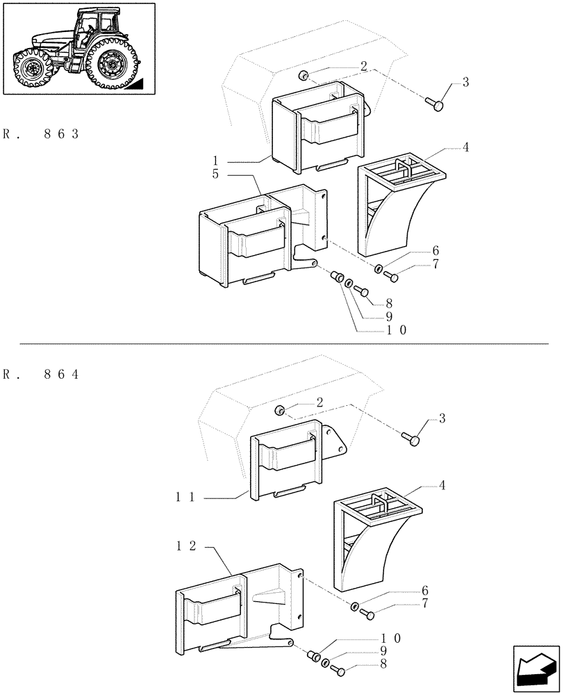 Схема запчастей Case IH JX1100U - (1.99.0[01]) - (VAR.863-864) CHOCK (10) - OPERATORS PLATFORM/CAB